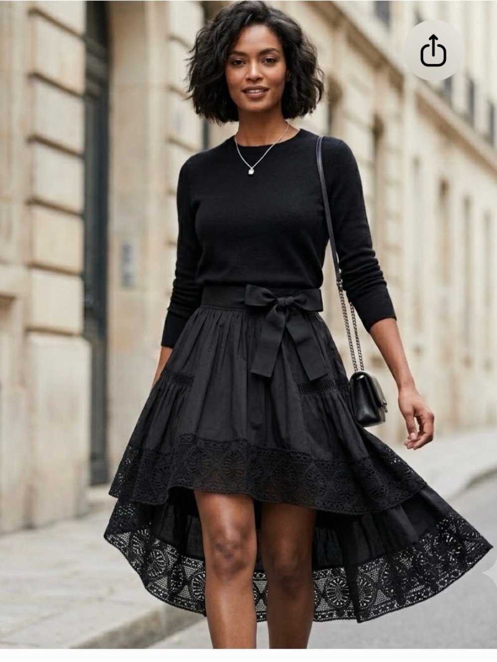 🌟 AEFFE Runway Black Lace High-Low Luxury Skirt Sz 4 (15" W)
